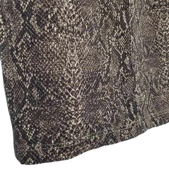 Chaps NWT Size 12 Skirt Knee Snake Reptile Print Stretch Denim Pockets Brown - Picture 6 of 7